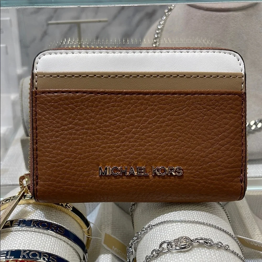 Michael Kors Jet Set Travel Md Zip Around Color-Block Wallet Card Case Luggage